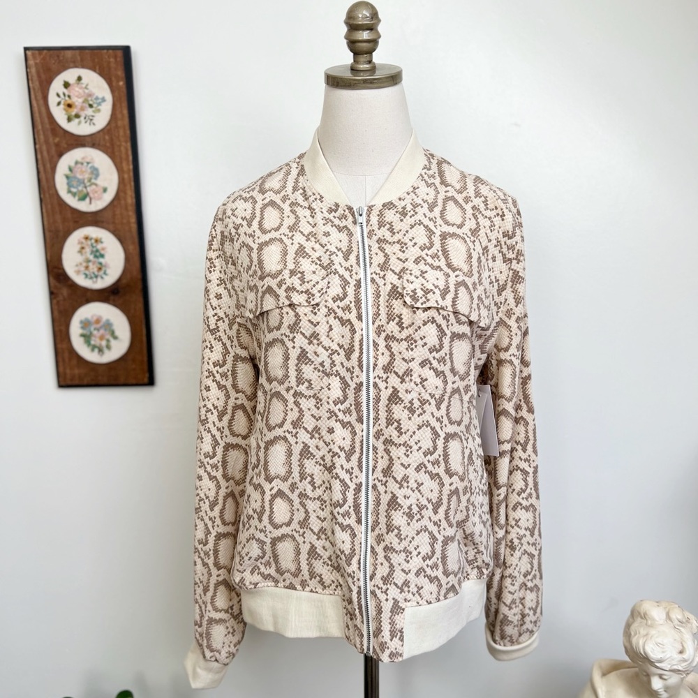 Equipment NWT Abbot Bomber Silk Jacket Reptile Print in Natural Medium